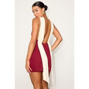 Lulus Sandri Wine Red And Cream Backless Bodycon Mini Dress - Size M
